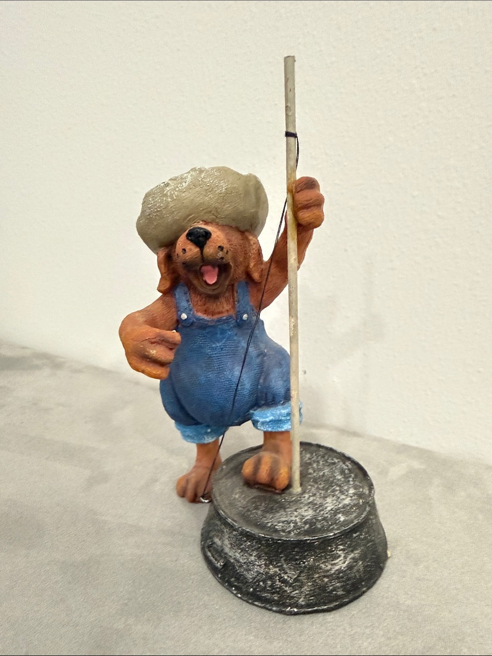 2011 Fishing Dog Collectable Cute Figurine Redneck  Decor Cute Dog Lovers 6.5”